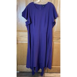 Lane Bryant Dress Sz 22 Purple Flutter Sleeve Zip Tie Back Hi-Lo Romantic Girlie